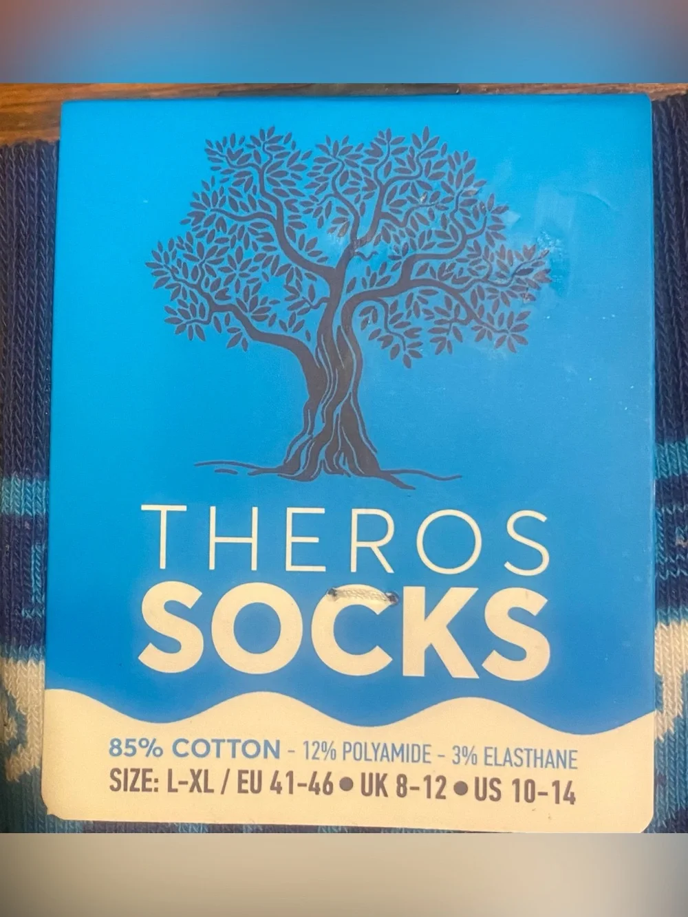 Theros Greek Socks NWT Sz L-XL US 10-14 Blue Unisex Designed/Purchased In Greece